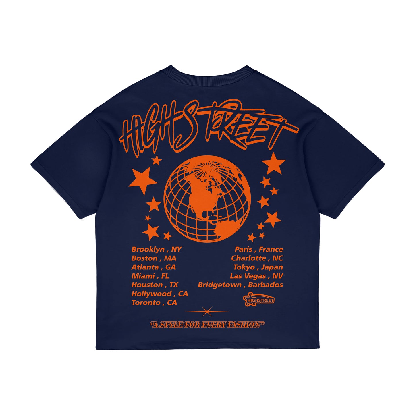 HIGH STREET T-SHIRT (NAVY/ORANGE)