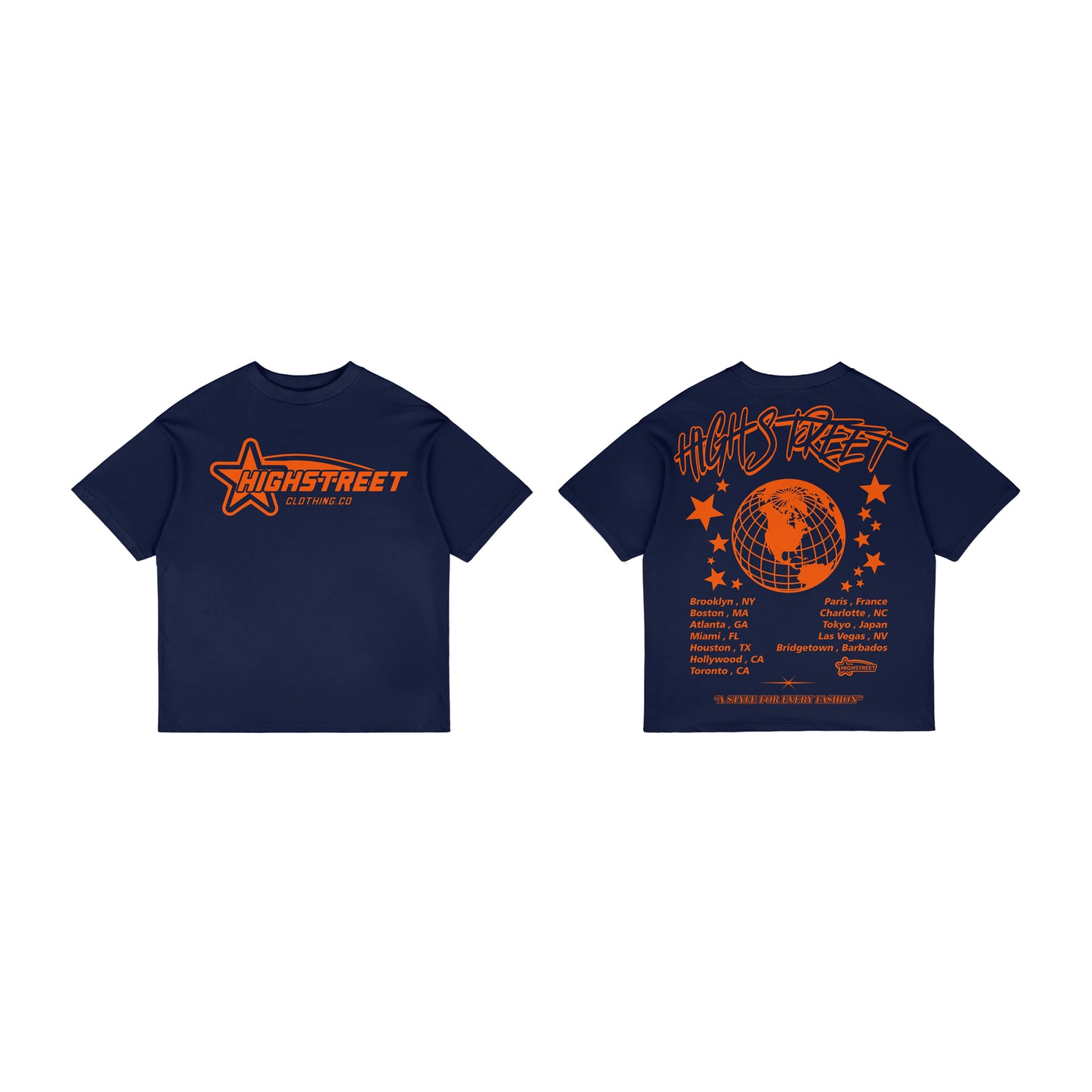 HIGH STREET T-SHIRT (NAVY/ORANGE)