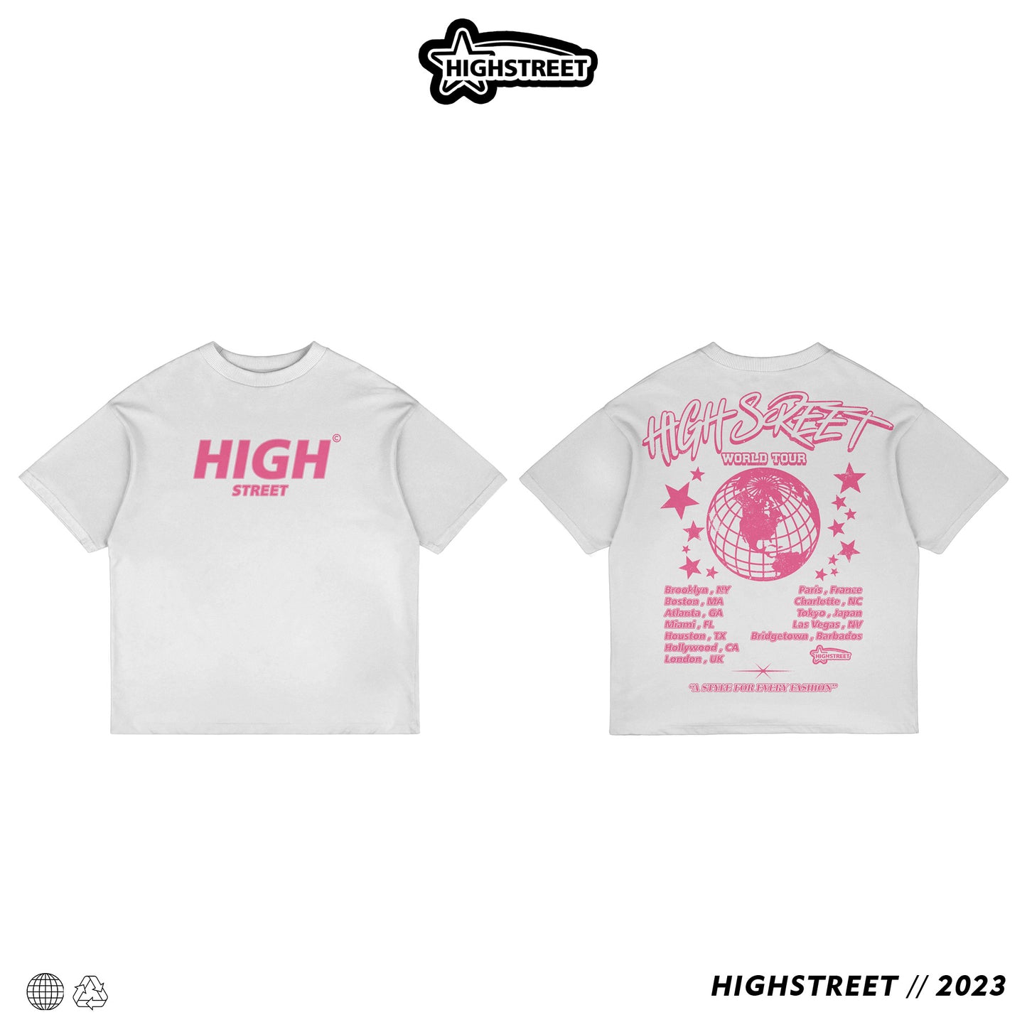 HIGH STREET WORLD TOUR T-SHIRT (PINK/WHITE)